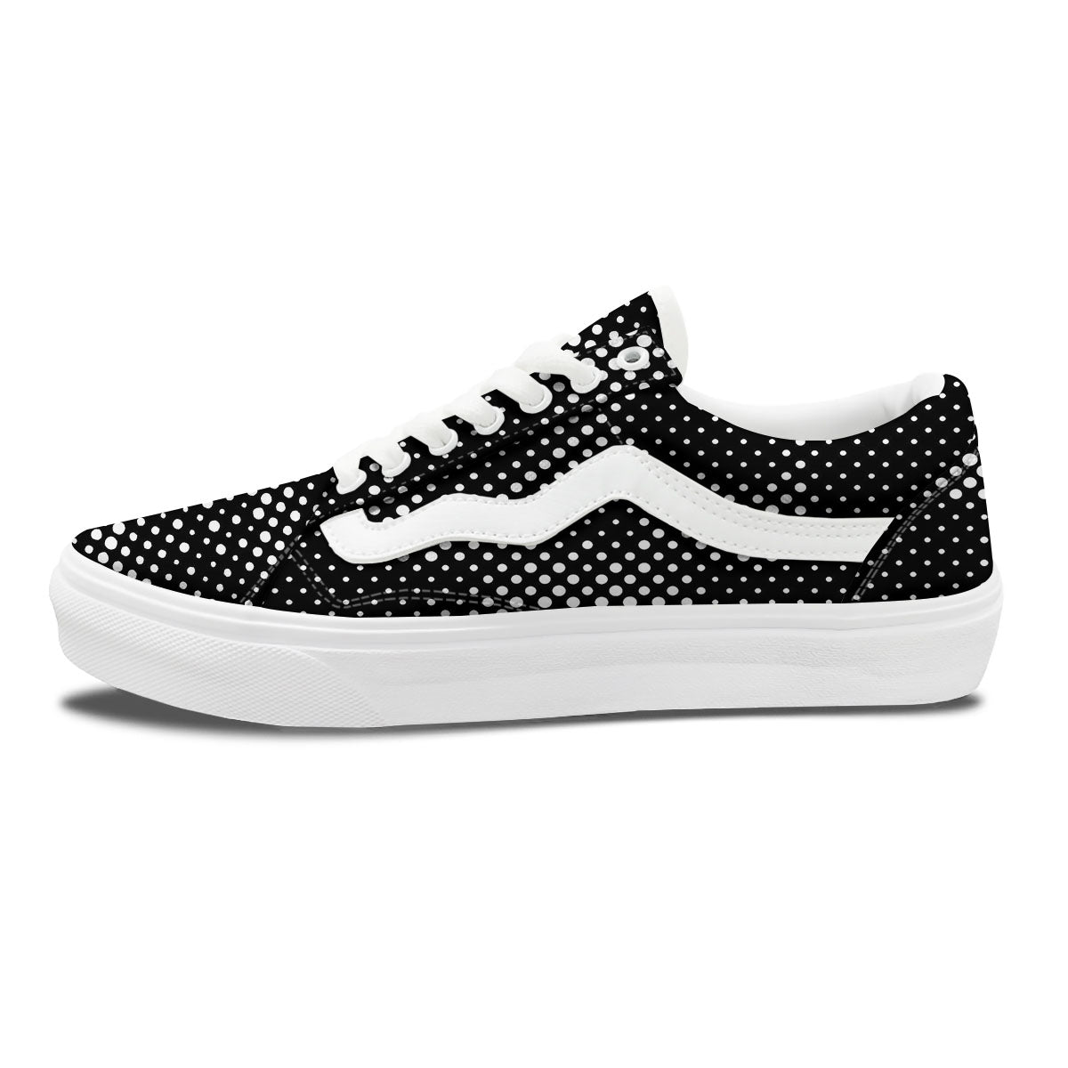 Black White Polka Dots Skull Print Skate Shoes-grizzshop