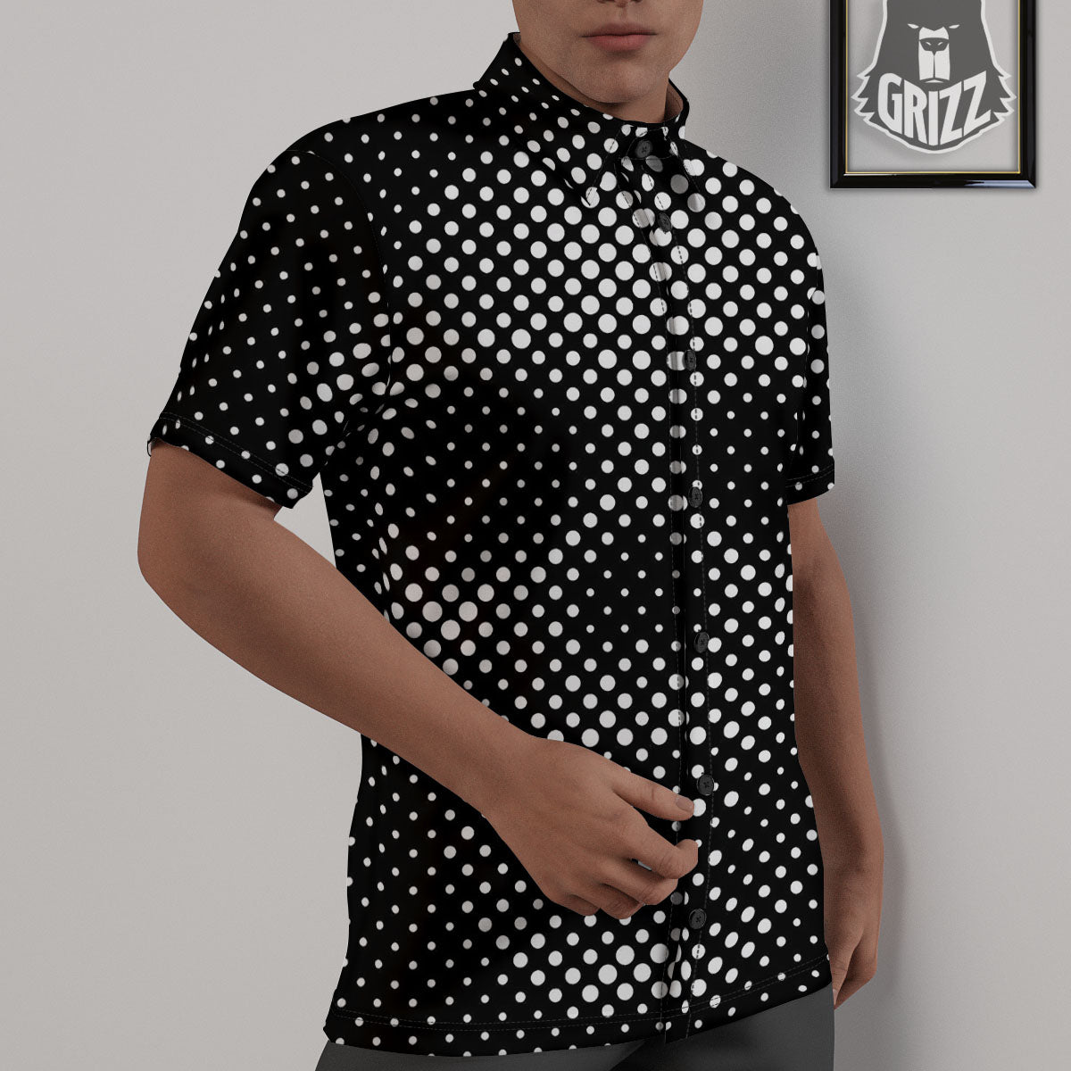 Black White Polka Dots Skull Print Untucked Shirts-grizzshop