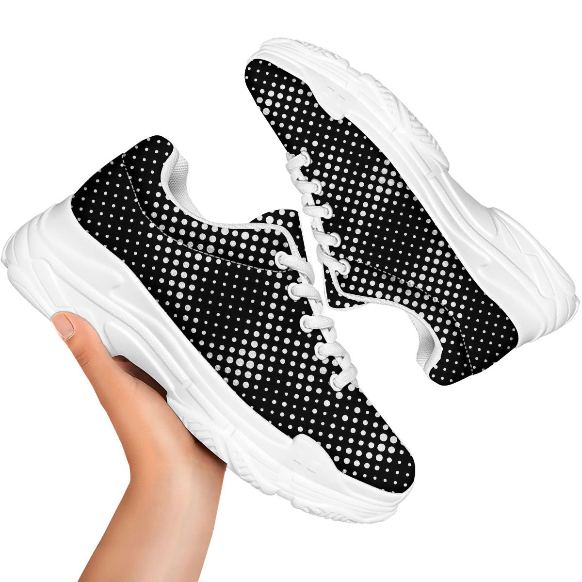 Black White Polka Dots Skull Print White Chunky Shoes-grizzshop