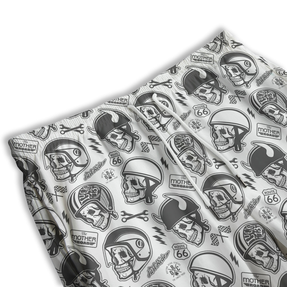 Black White Skull Helmet Rider Print Pattern Men's Athletic Shorts