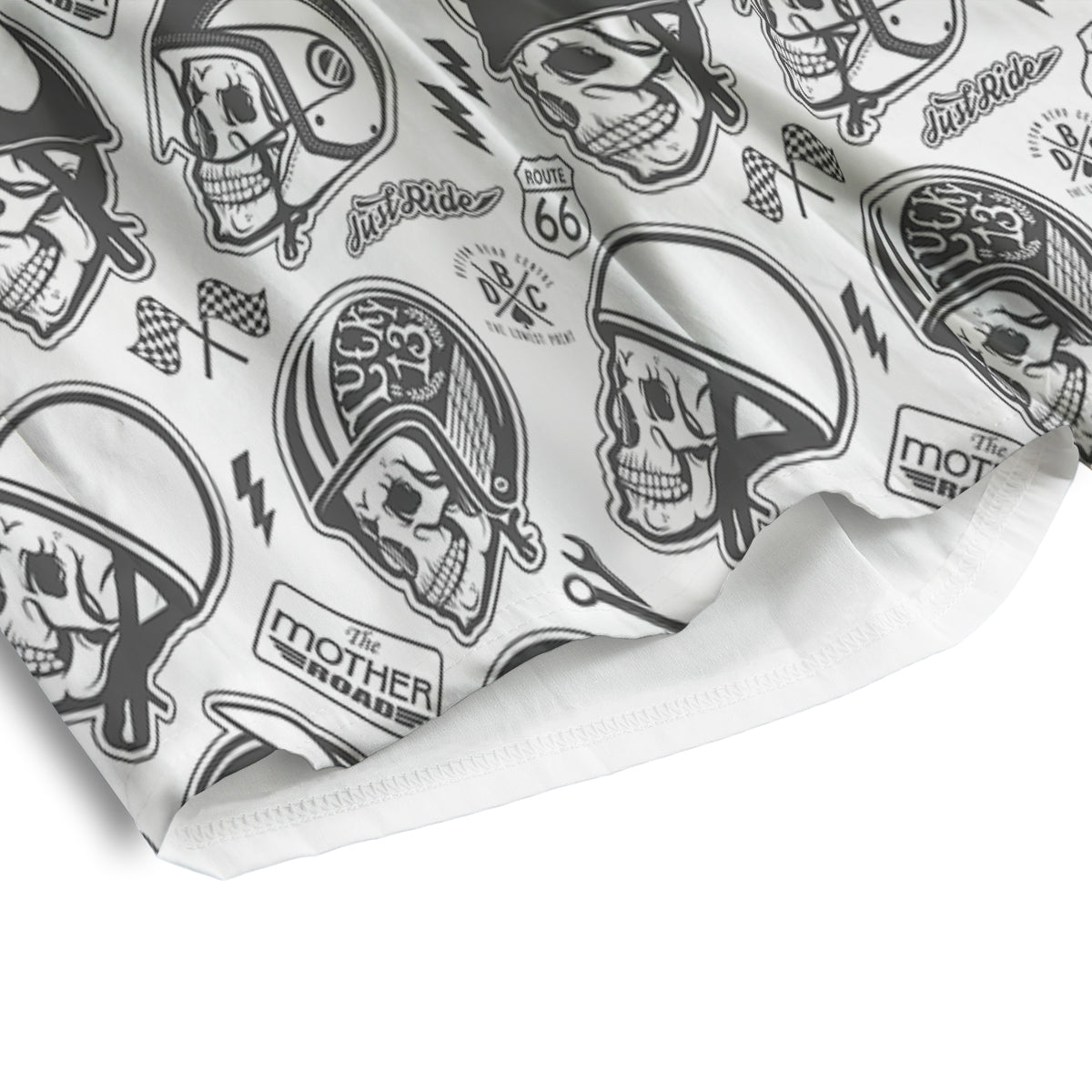 Black White Skull Helmet Rider Print Pattern Men's Athletic Shorts