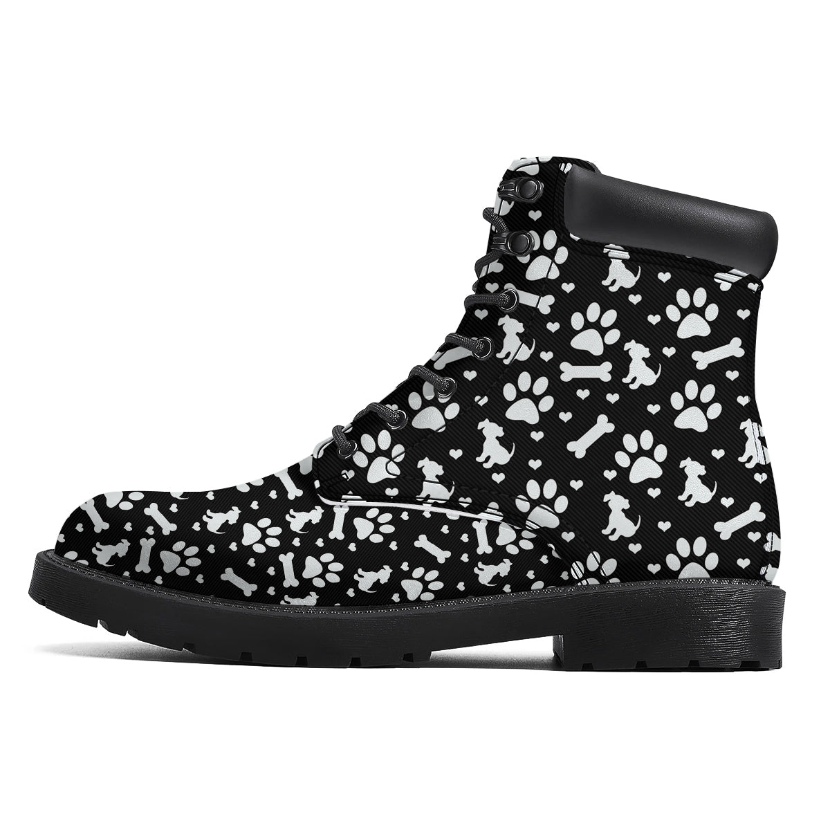 Black and White Dog Paw Print Pattern Boots-grizzshop