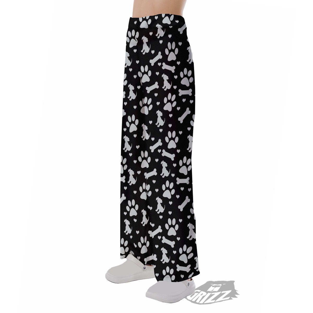 Black and White Dog Paw Print Pattern Pajama Pants-grizzshop