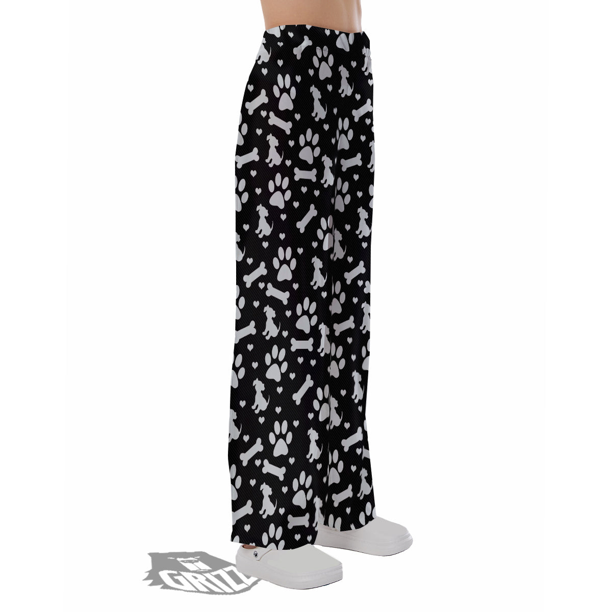 Black and White Dog Paw Print Pattern Pajama Pants-grizzshop