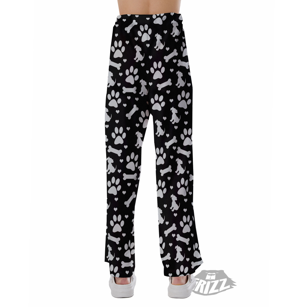 Black and White Dog Paw Print Pattern Pajama Pants-grizzshop
