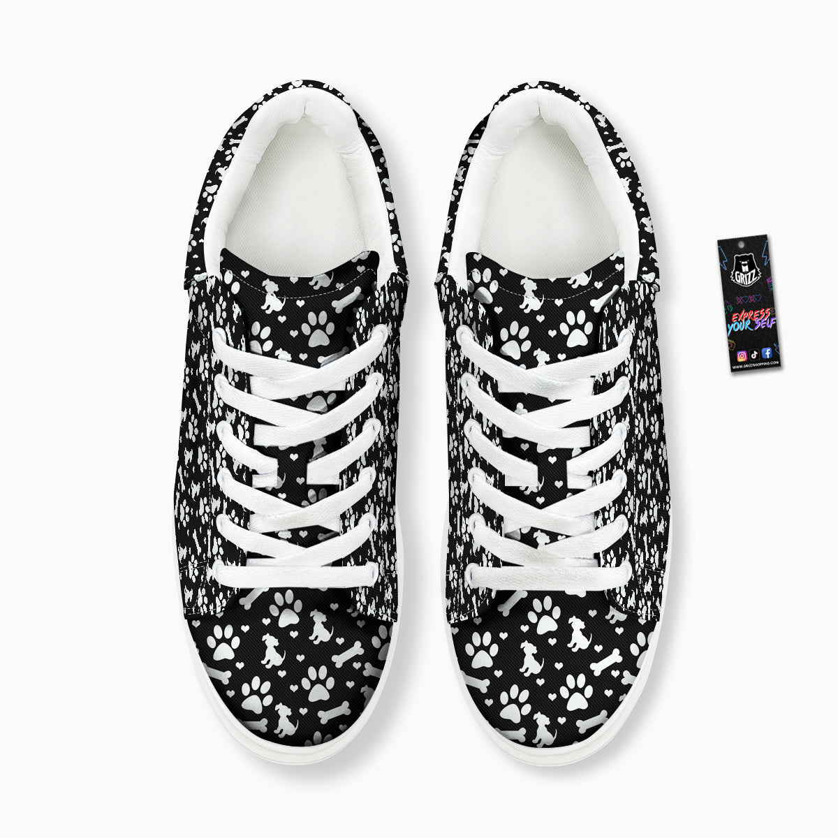 Black and White Dog Paw Print Pattern Platform Shoes-grizzshop