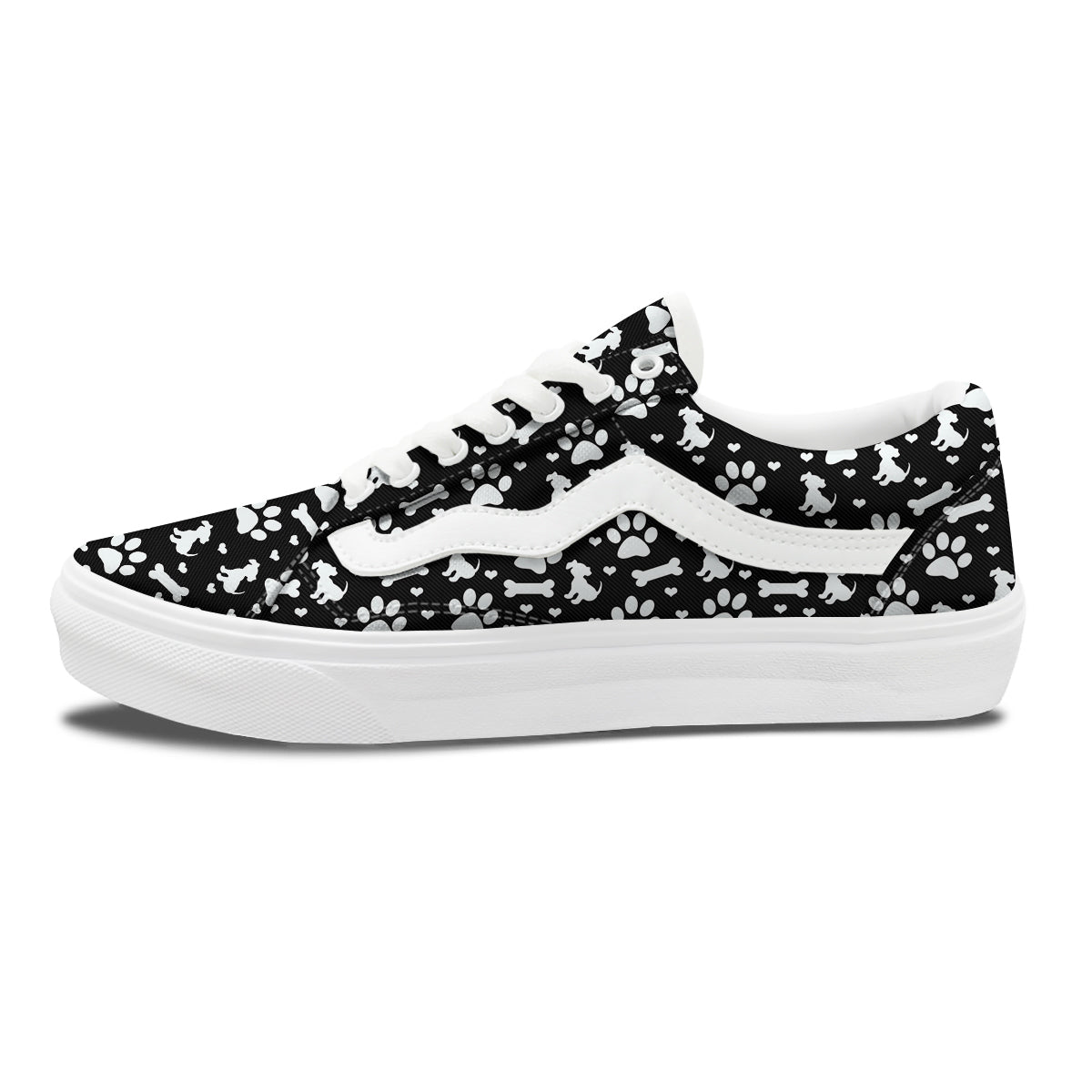 Black and White Dog Paw Print Pattern Skate Shoes-grizzshop