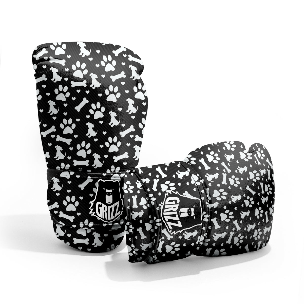 Black and White Dog Paw Print Pattern Pro Boxing Glove