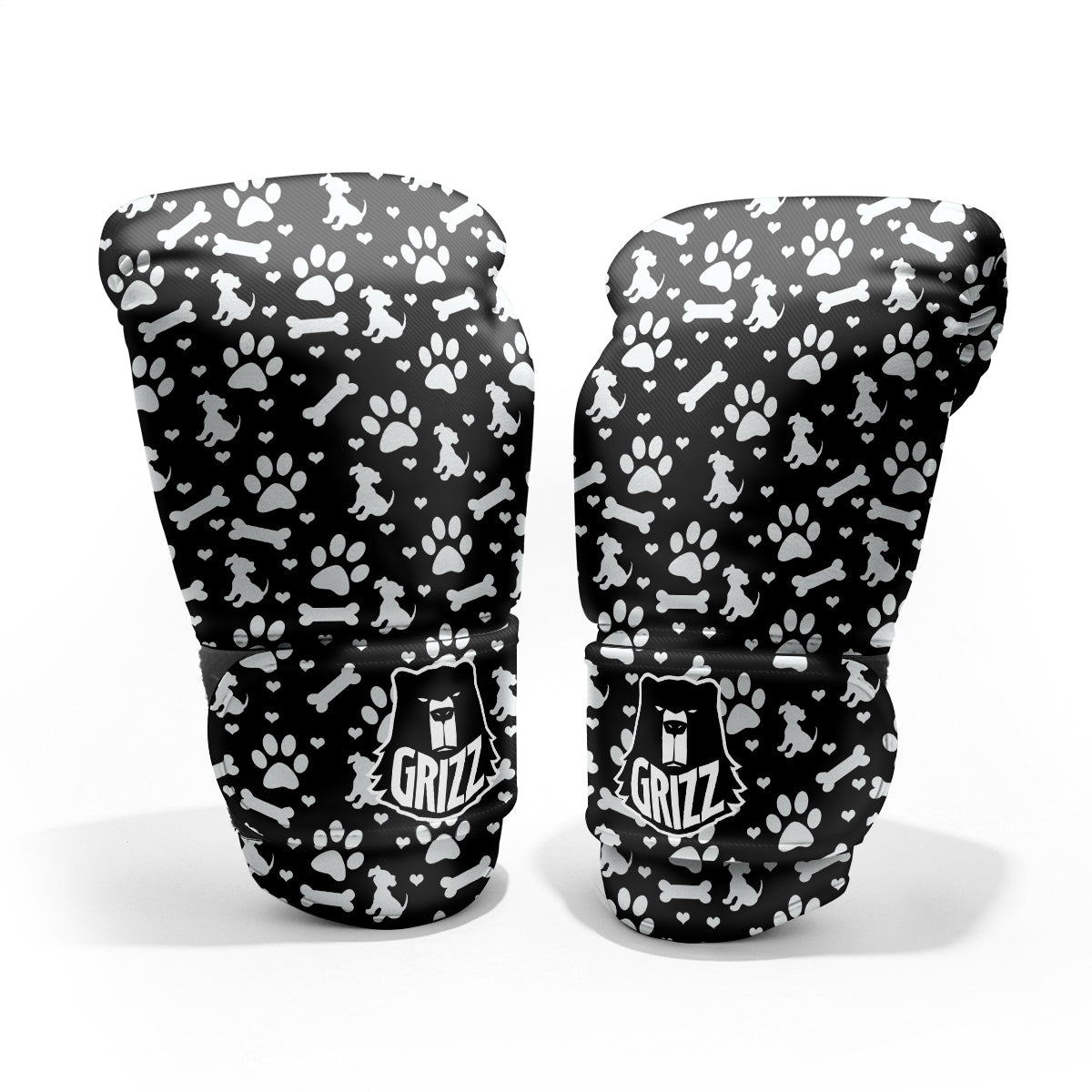 Black and White Dog Paw Print Pattern Pro Boxing Glove