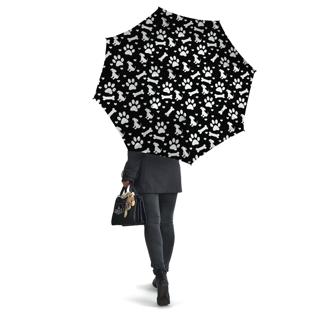 Black and White Dog Paw Print Pattern Umbrella-grizzshop