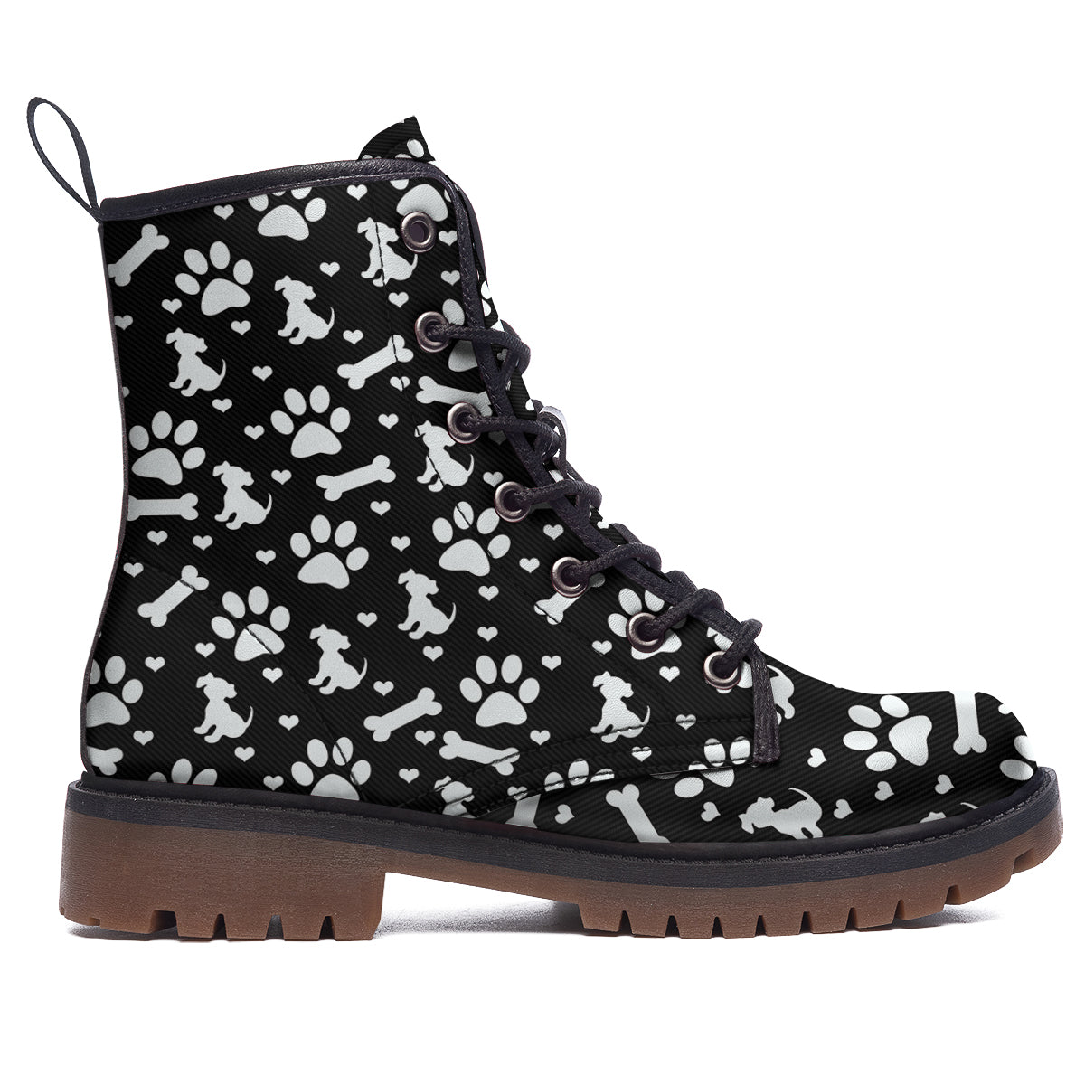 Black and White Dog Paw Print Pattern Work Boots-grizzshop