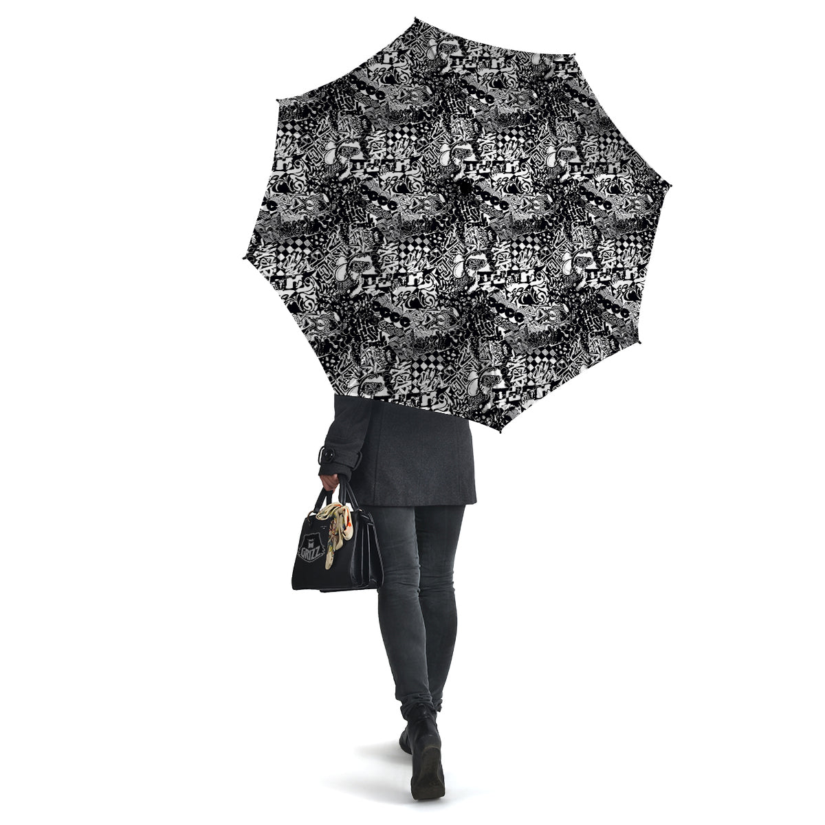 Black and White Graffity Street Art Print Pattern Umbrella-grizzshop