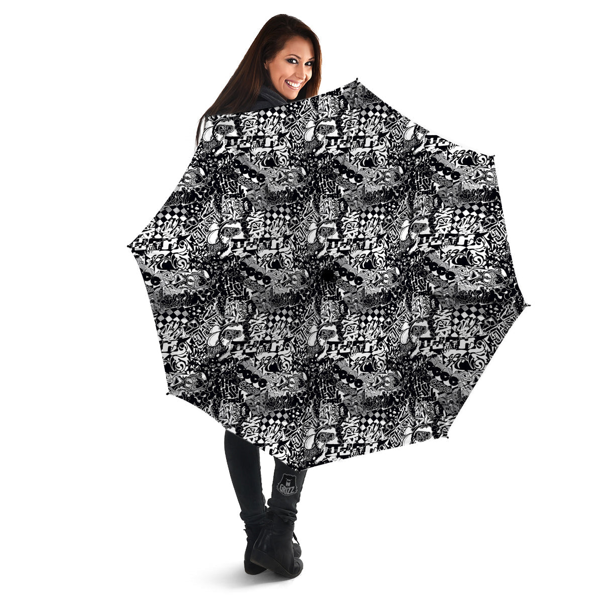 Black and White Graffity Street Art Print Pattern Umbrella-grizzshop