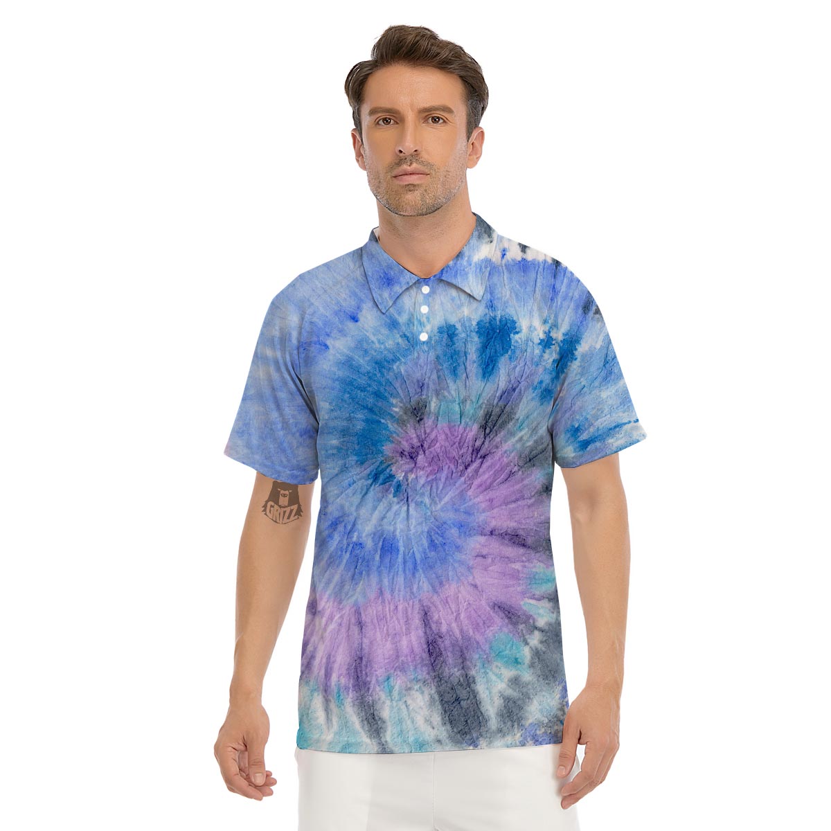 Black And Blue Tie Dye Men's Golf Shirts-grizzshop