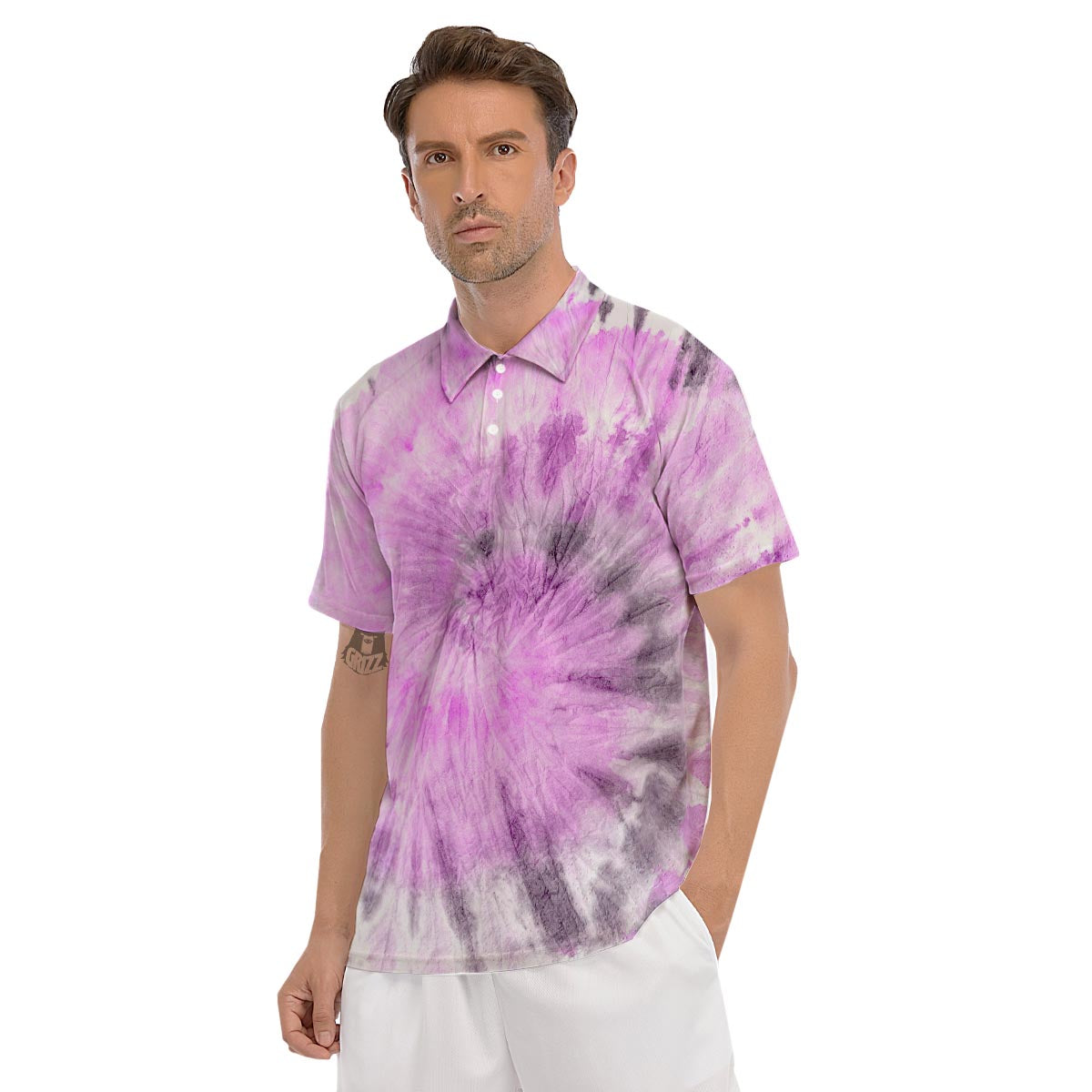 Black And Purple Tie Dye Men's Golf Shirts-grizzshop