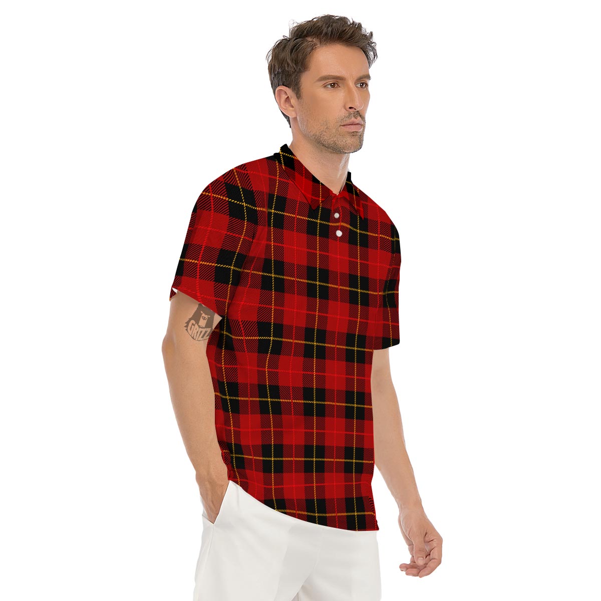 Black And Red Plaid Tartan Men's Golf Shirts-grizzshop
