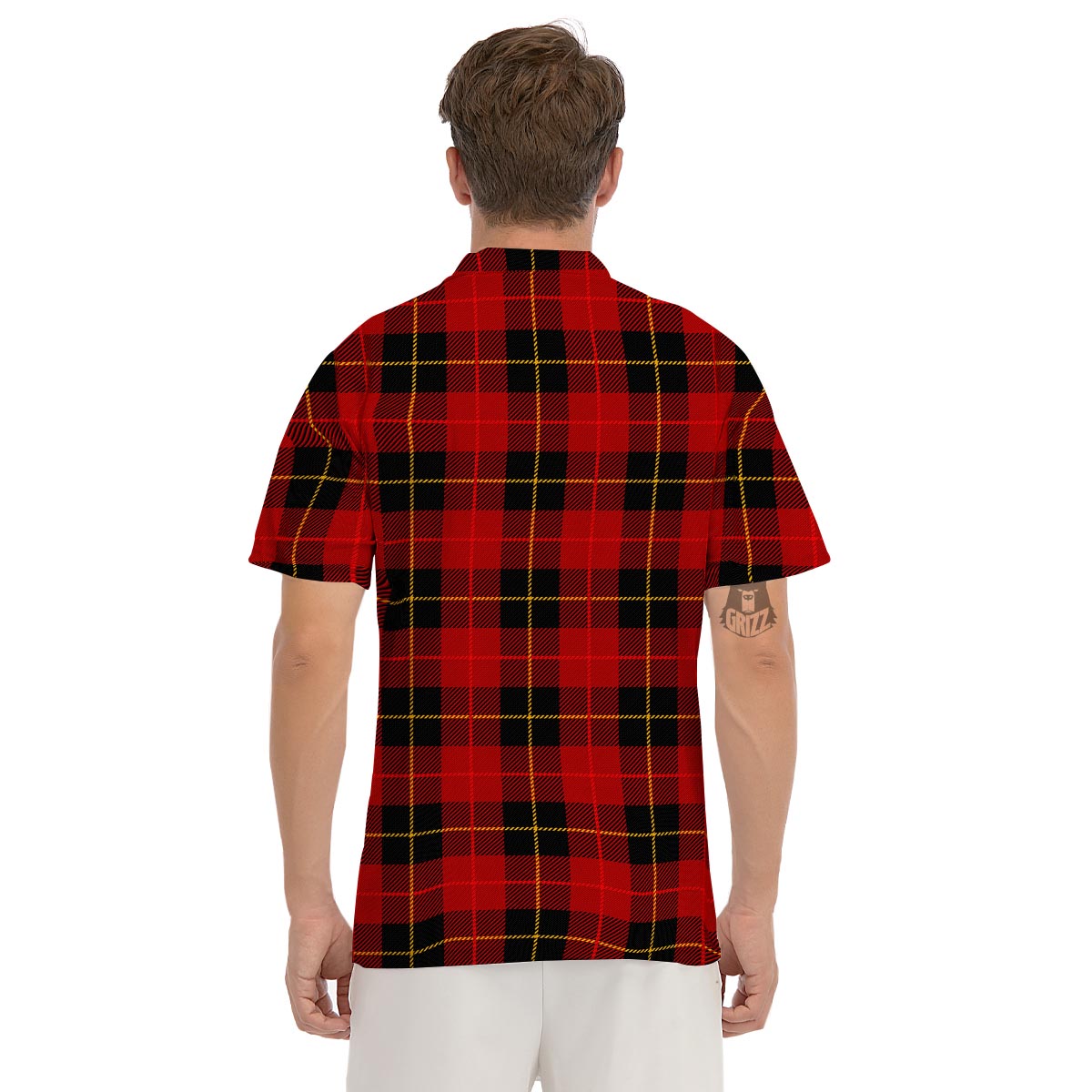 Black And Red Plaid Tartan Men's Golf Shirts-grizzshop