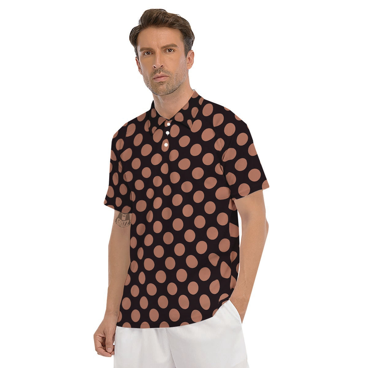 Black Brown Polka Dot Men's Golf Shirts-grizzshop
