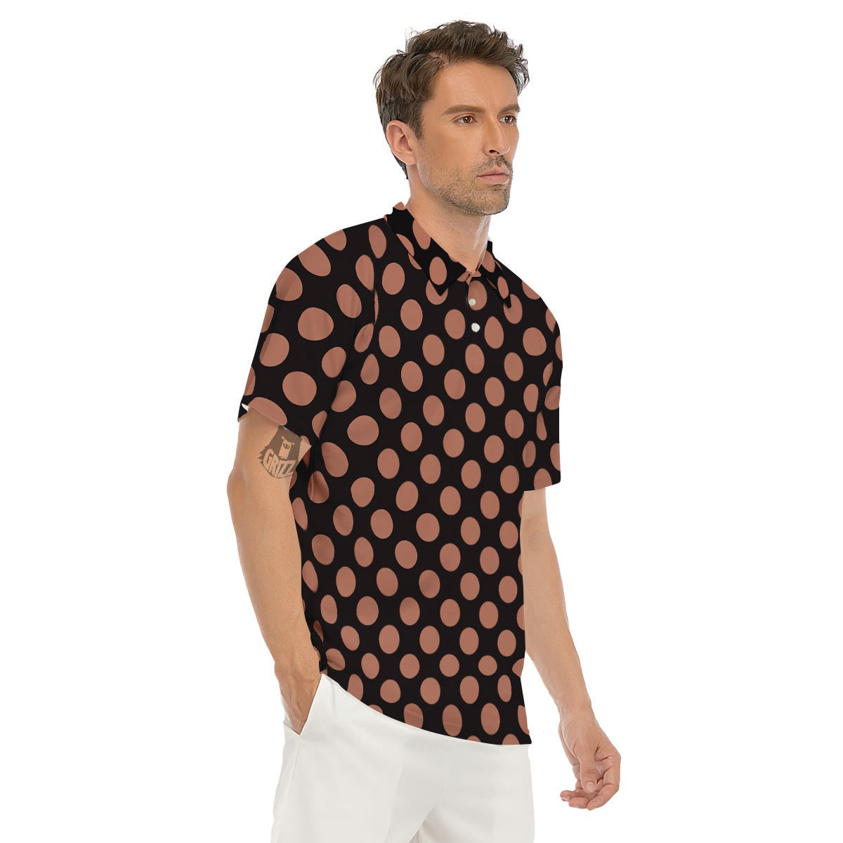 Black Brown Polka Dot Men's Golf Shirts-grizzshop