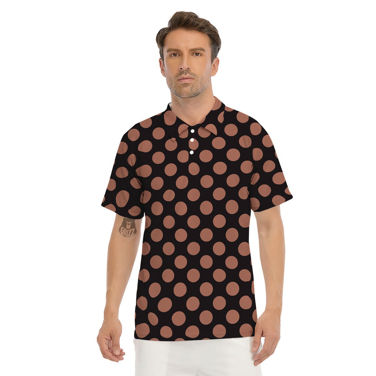 Black Brown Polka Dot Men's Golf Shirts-grizzshop