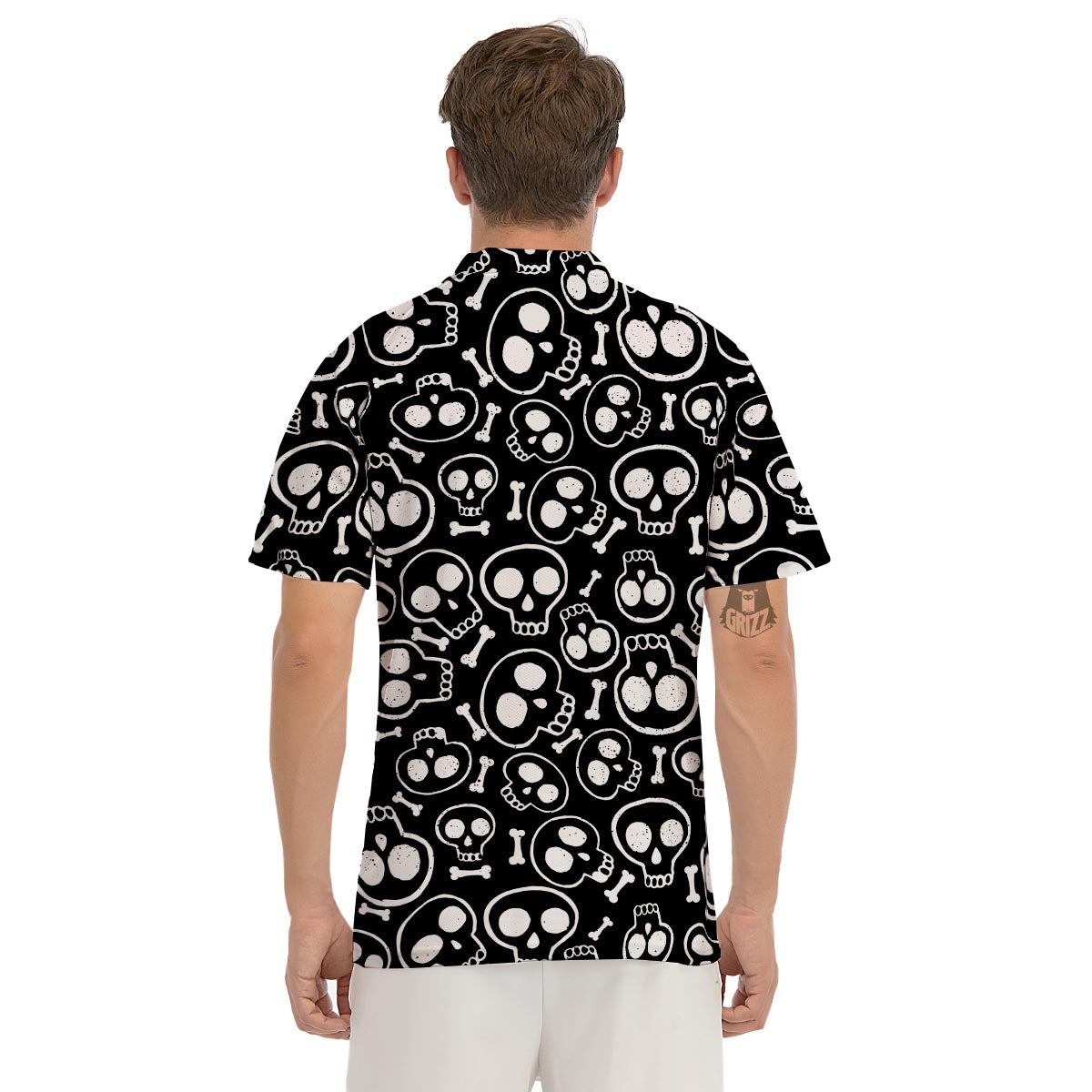 Black Cartoon Skull Men's Golf Shirts-grizzshop