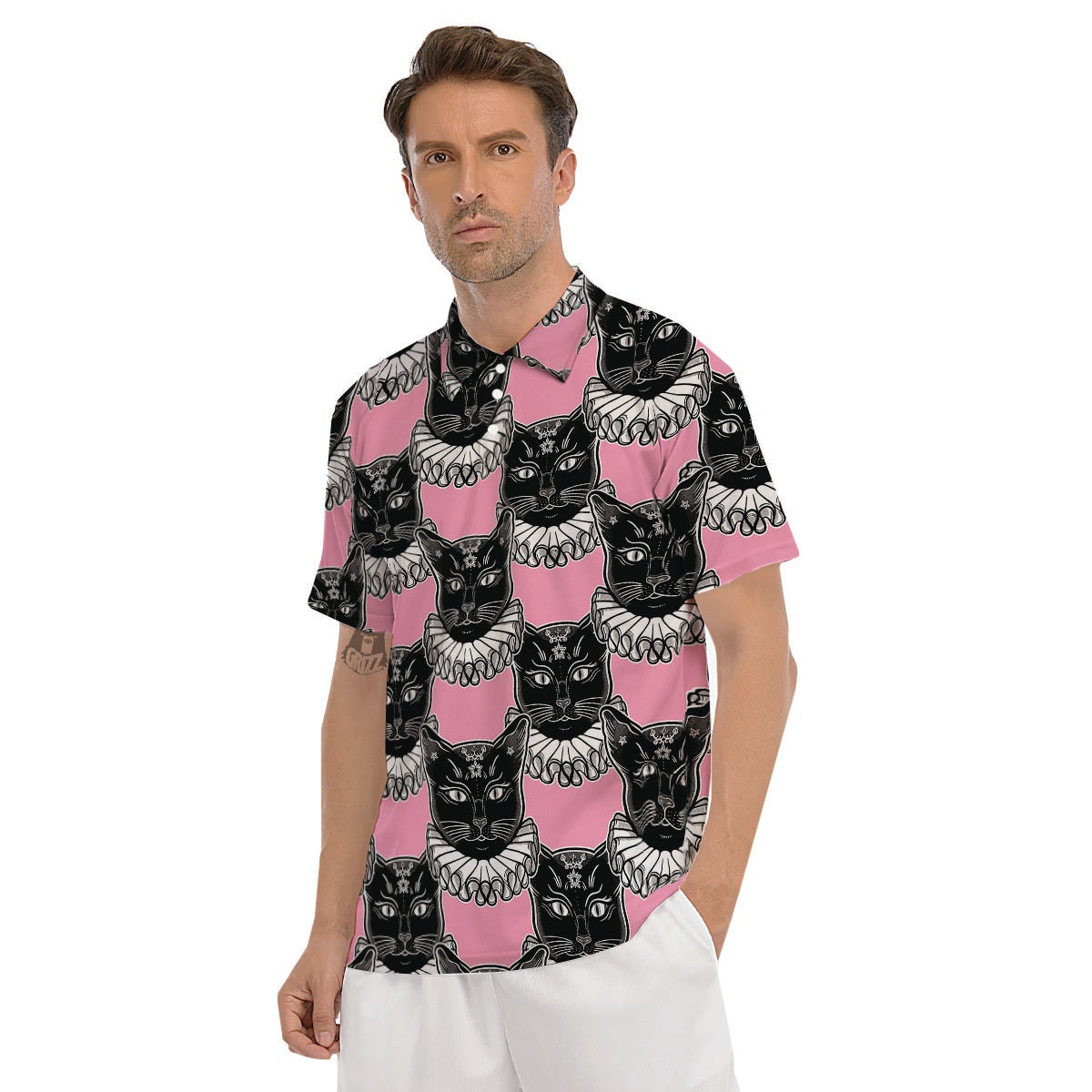 Black Cat Gothic Men's Golf Shirts-grizzshop