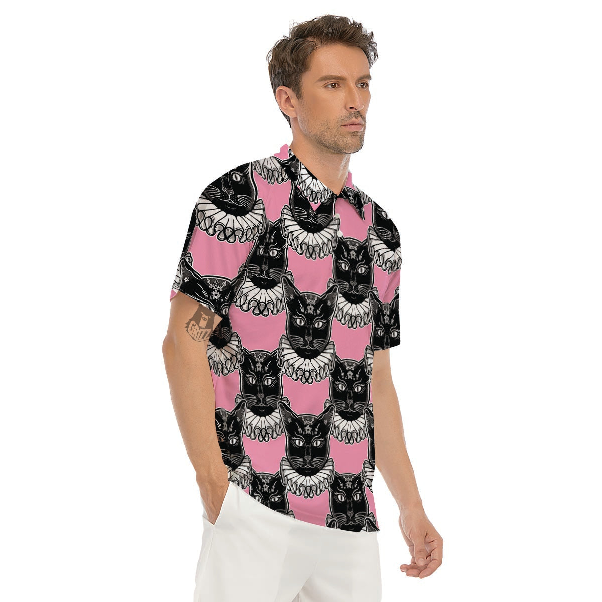Black Cat Gothic Men's Golf Shirts-grizzshop