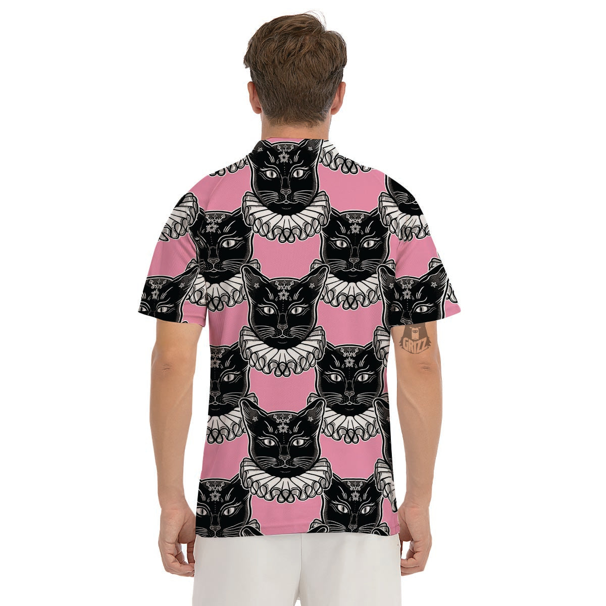 Black Cat Gothic Men's Golf Shirts-grizzshop