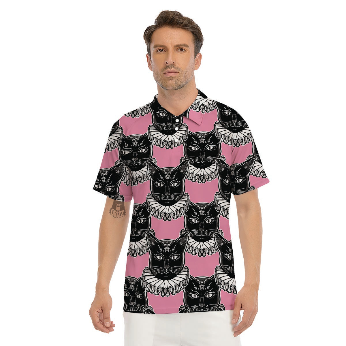 Black Cat Gothic Men's Golf Shirts-grizzshop