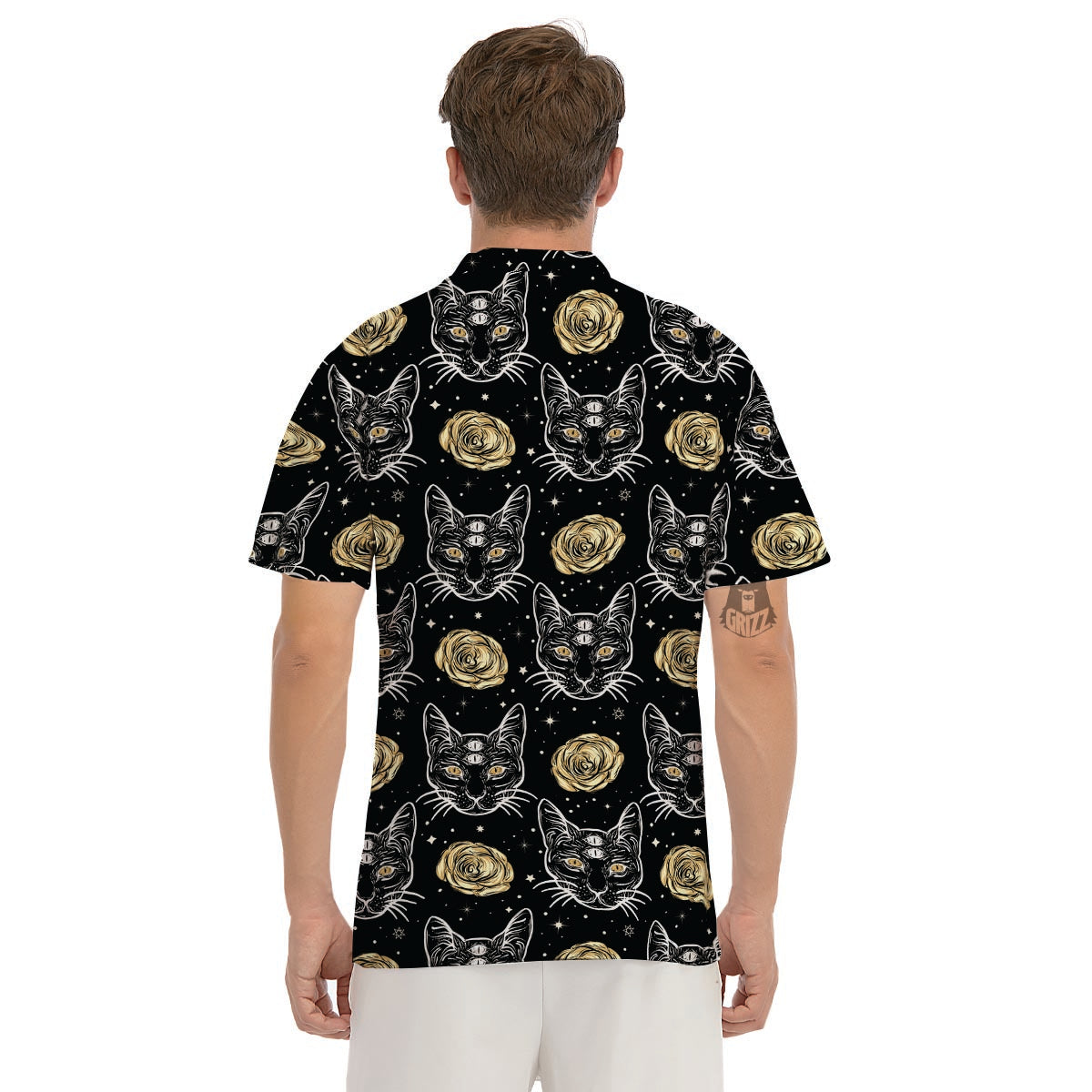 Black Cat Gothic Witch Men's Golf Shirts-grizzshop