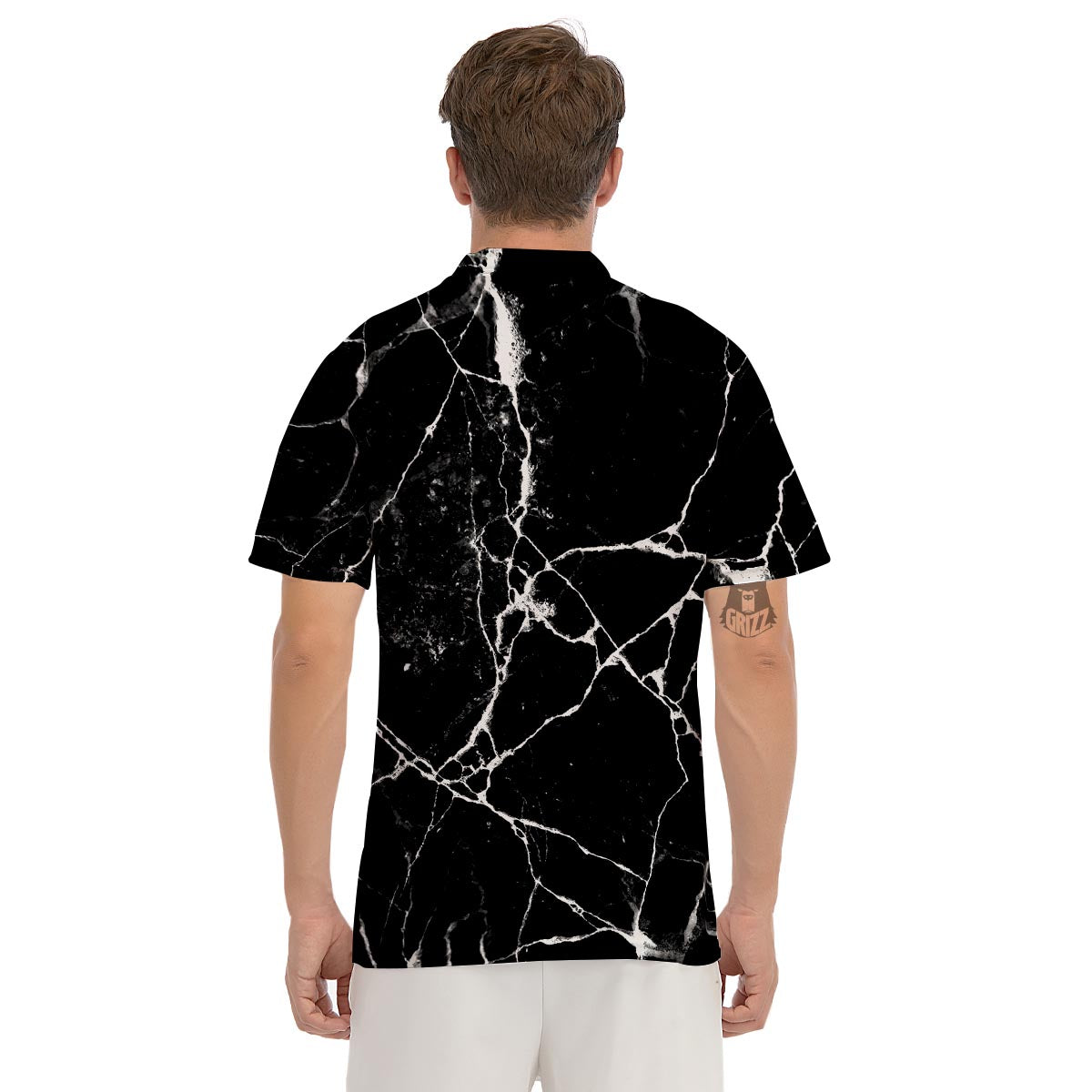 Black Cracked Marble Men's Golf Shirts-grizzshop