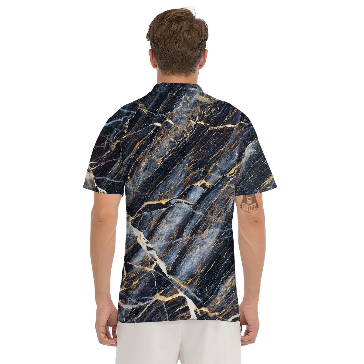 Black Gold Cracked Marble Men's Golf Shirts-grizzshop