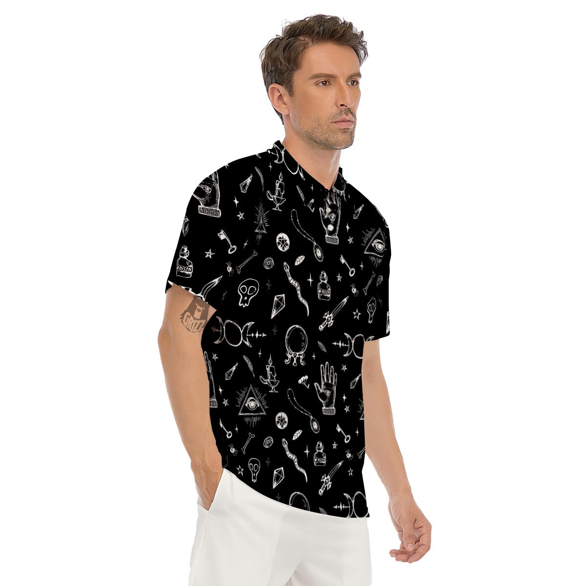 Black Gothic Witch Men's Golf Shirts-grizzshop