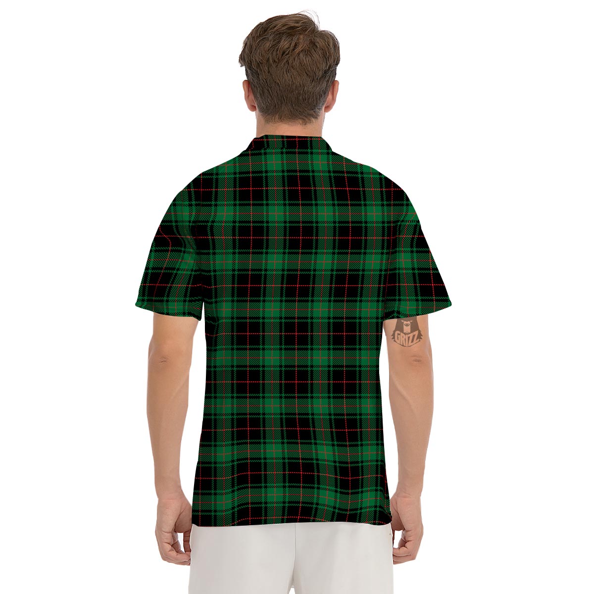 Black Green Plaid Tartan Men's Golf Shirts-grizzshop