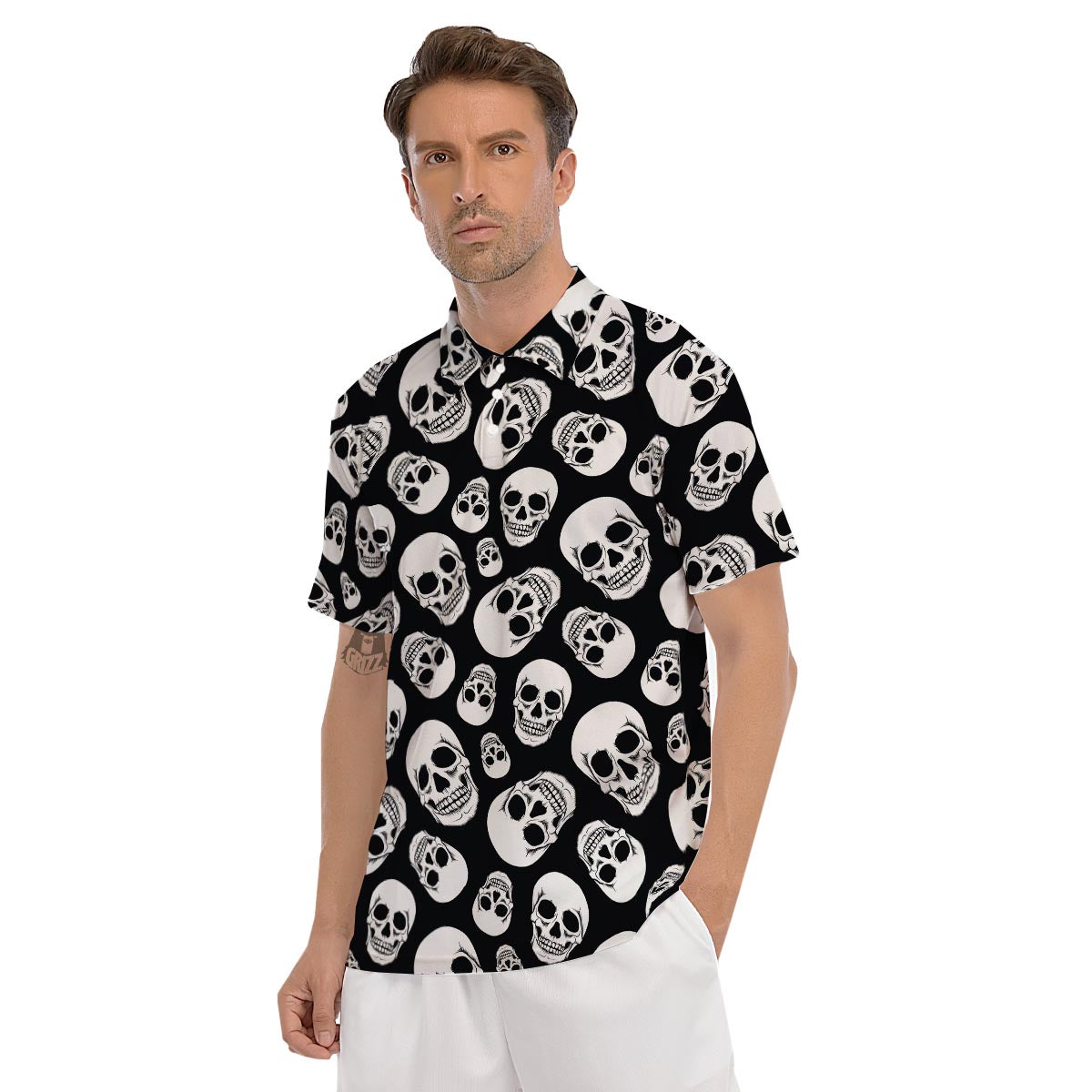 Black Skull Men's Golf Shirts-grizzshop