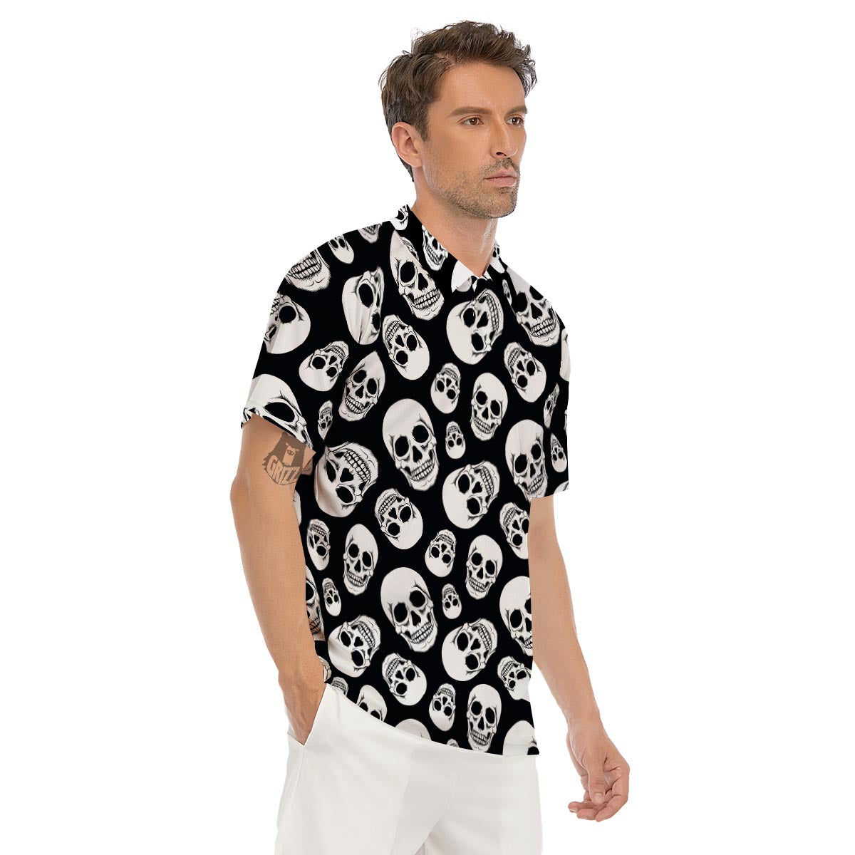 Black Skull Men's Golf Shirts-grizzshop
