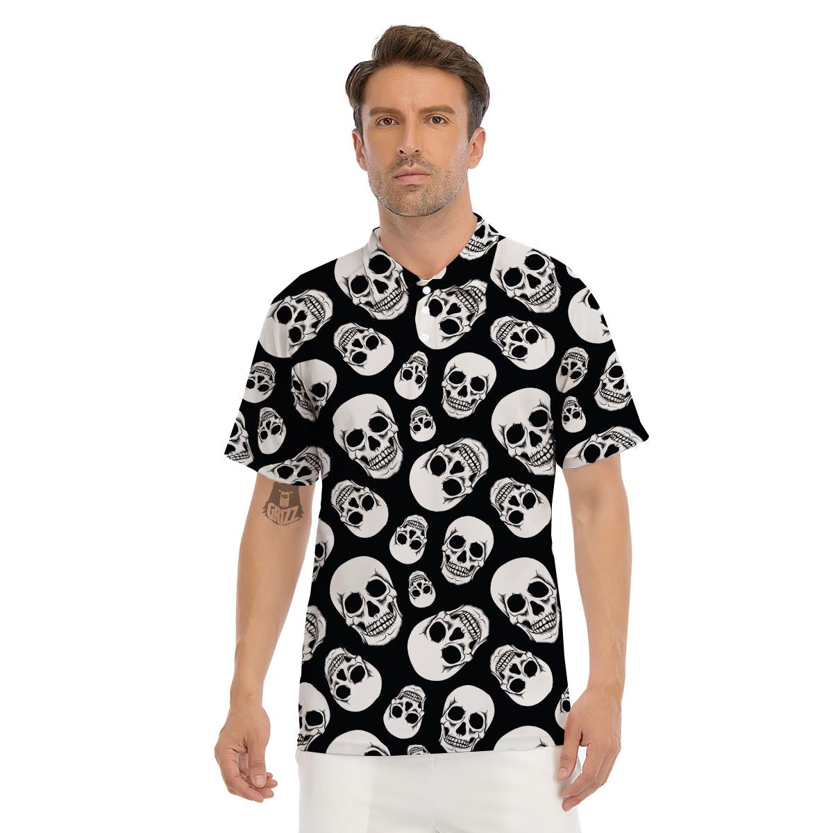 Black Skull Men's Golf Shirts-grizzshop