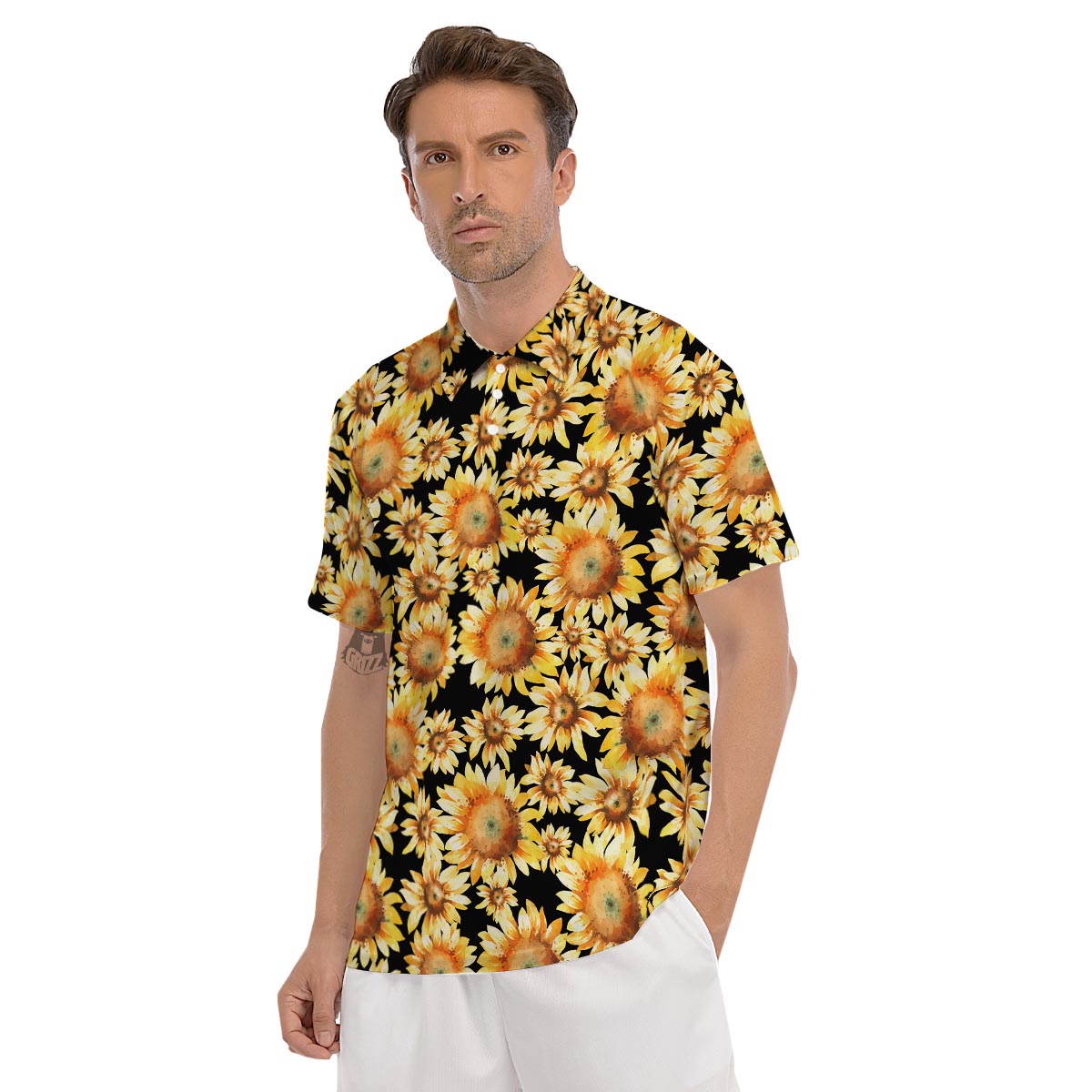 Black Sunflower Men's Golf Shirts-grizzshop