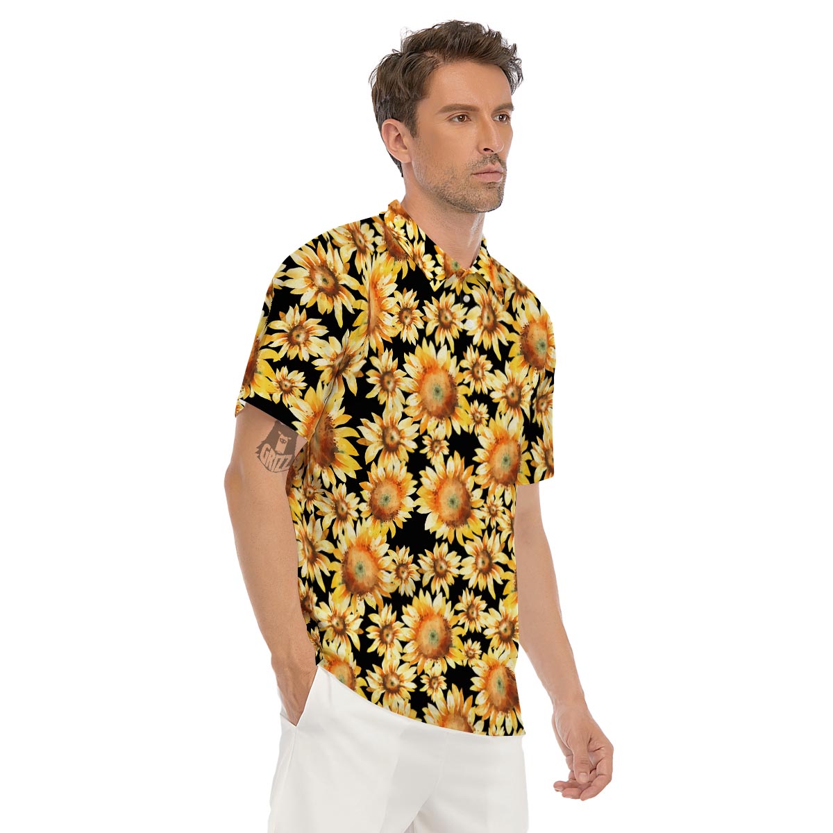 Black Sunflower Men's Golf Shirts-grizzshop