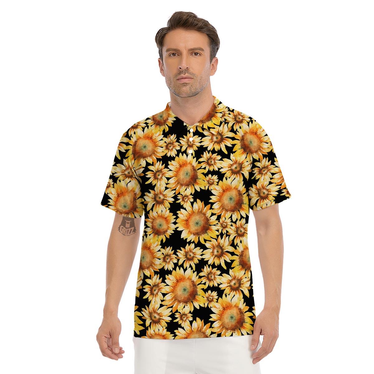 Black Sunflower Men's Golf Shirts-grizzshop