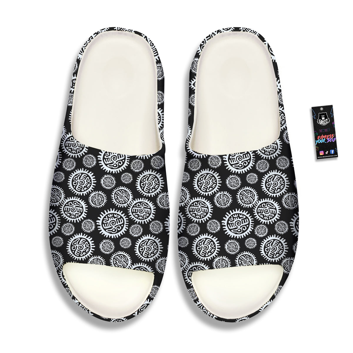 Black And White Aztec Mayan Eagle Print Pattern Sandals-grizzshop