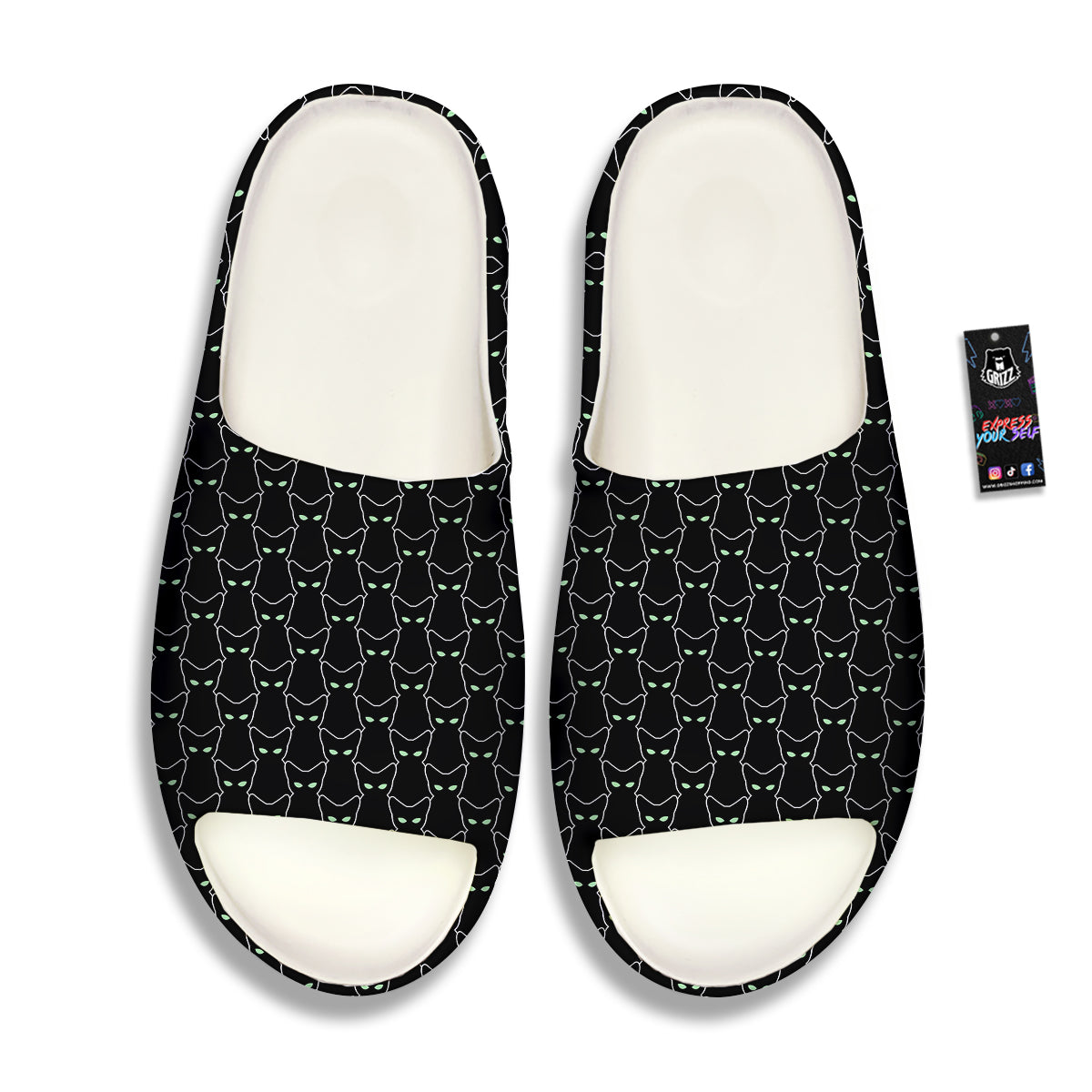 Black Cat Alien Print Pattern Sandals-grizzshop
