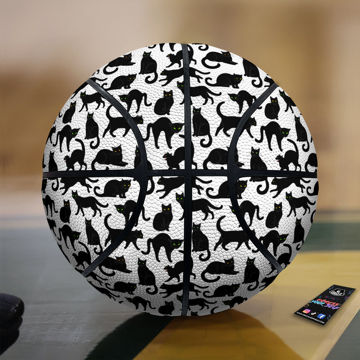 Black Cat And White Print Pattern Basketball