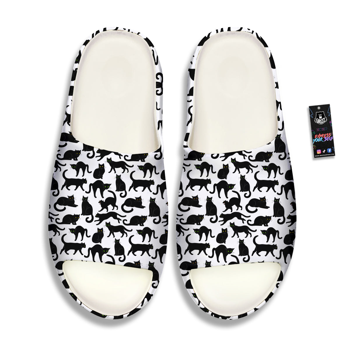 Black Cat And White Print Pattern Sandals-grizzshop