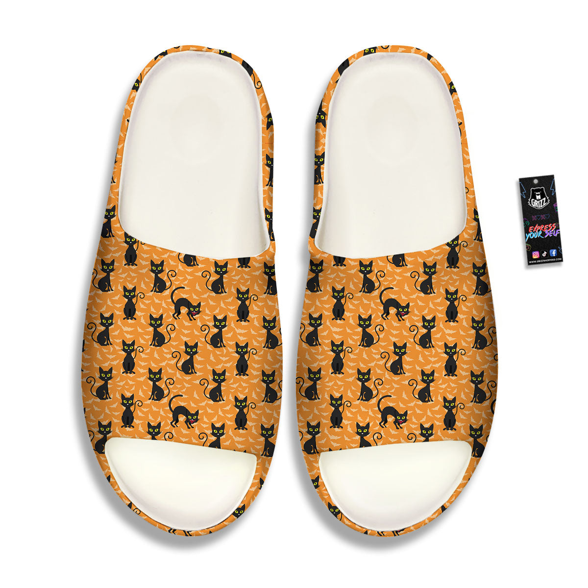 Black Cat Halloween Print Pattern Sandals-grizzshop