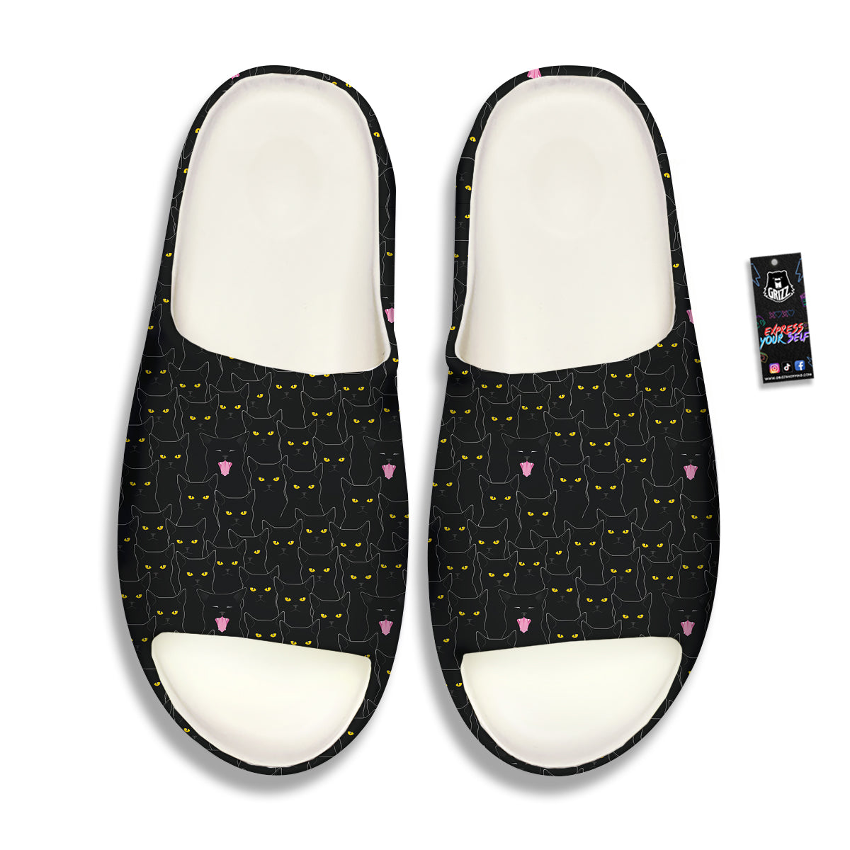Black Cats Eyes Yellow Print Pattern Sandals-grizzshop
