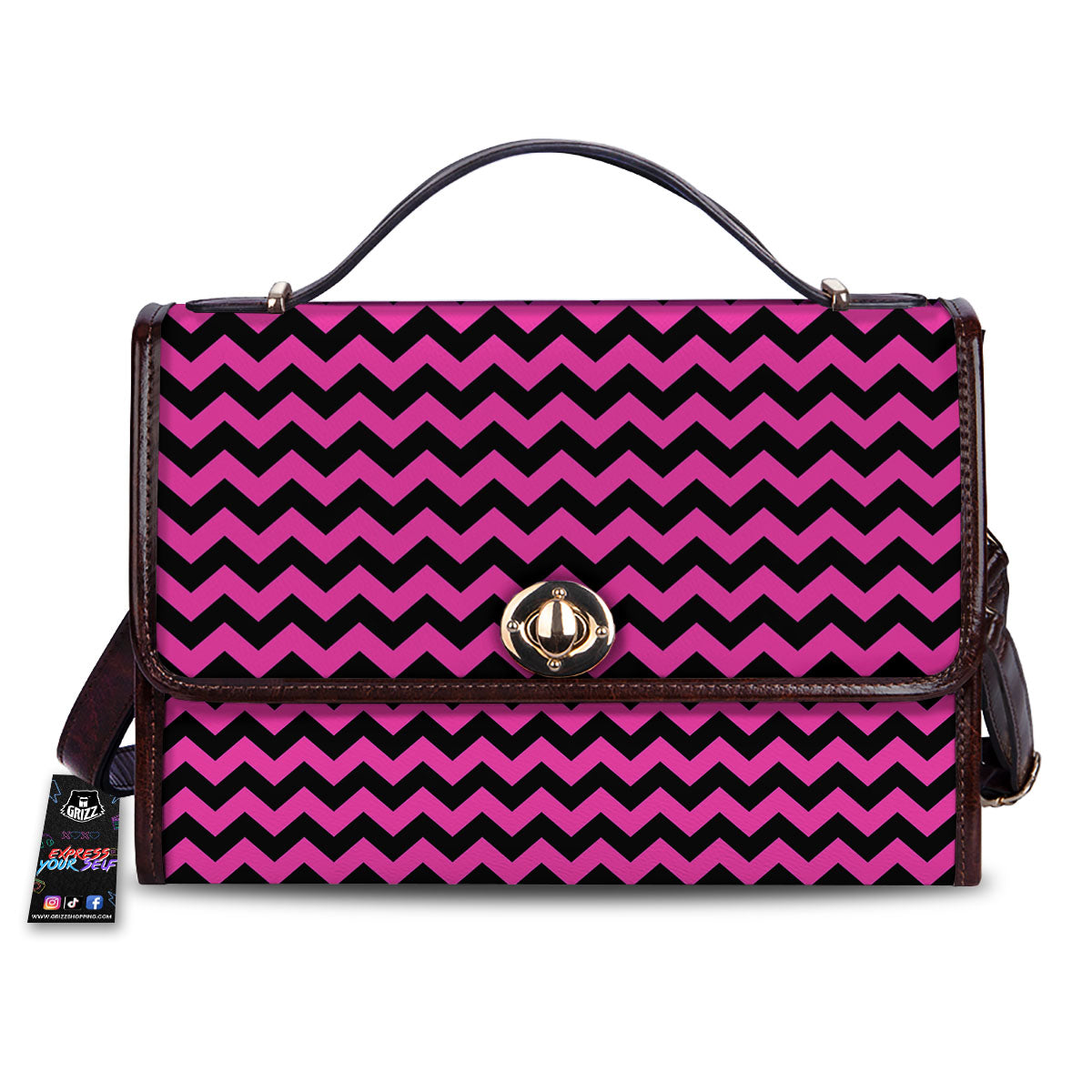 Black Chevron And Hot Pink Print Pattern Women's Satchel Bag
