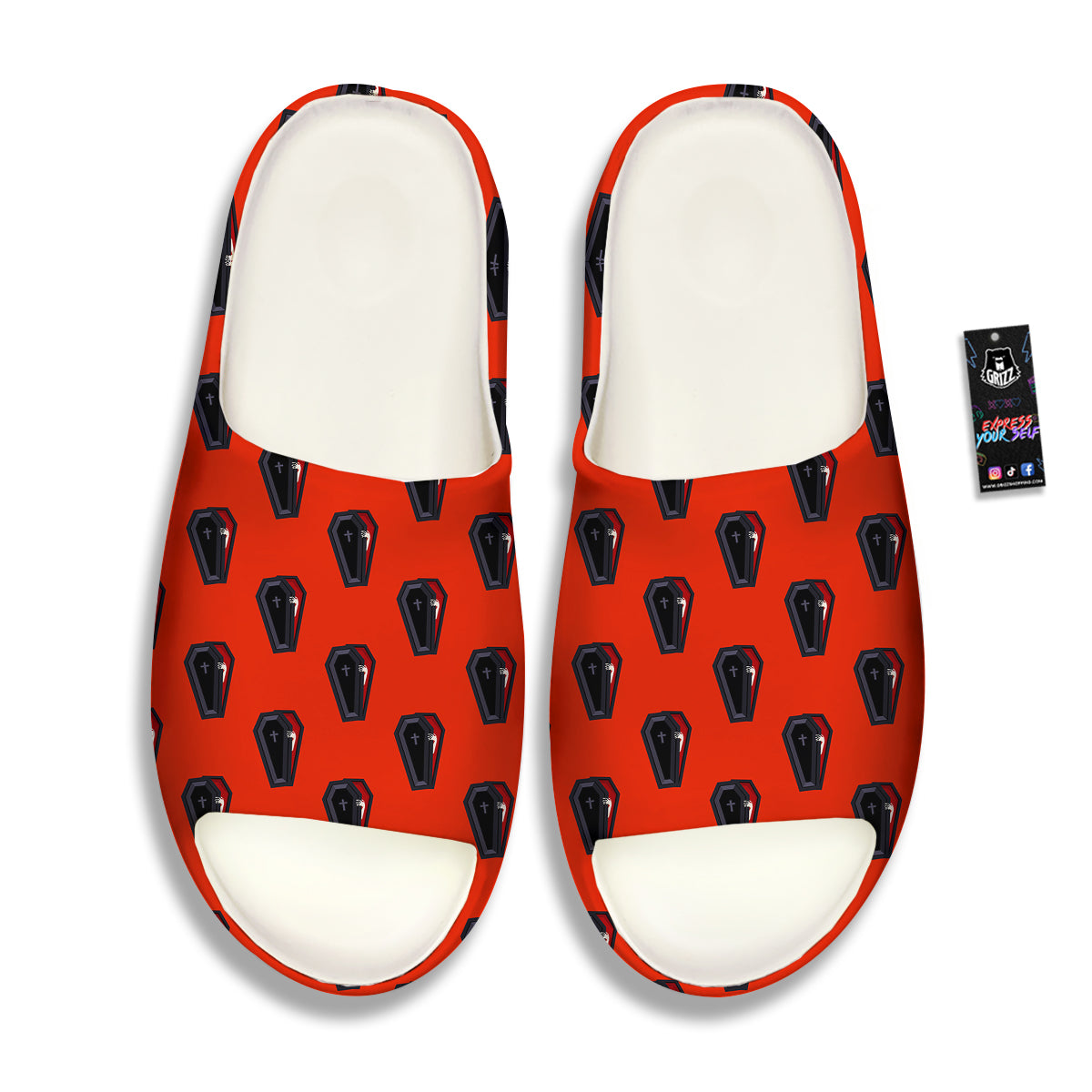 Black Coffin Red Print Pattern Sandals-grizzshop
