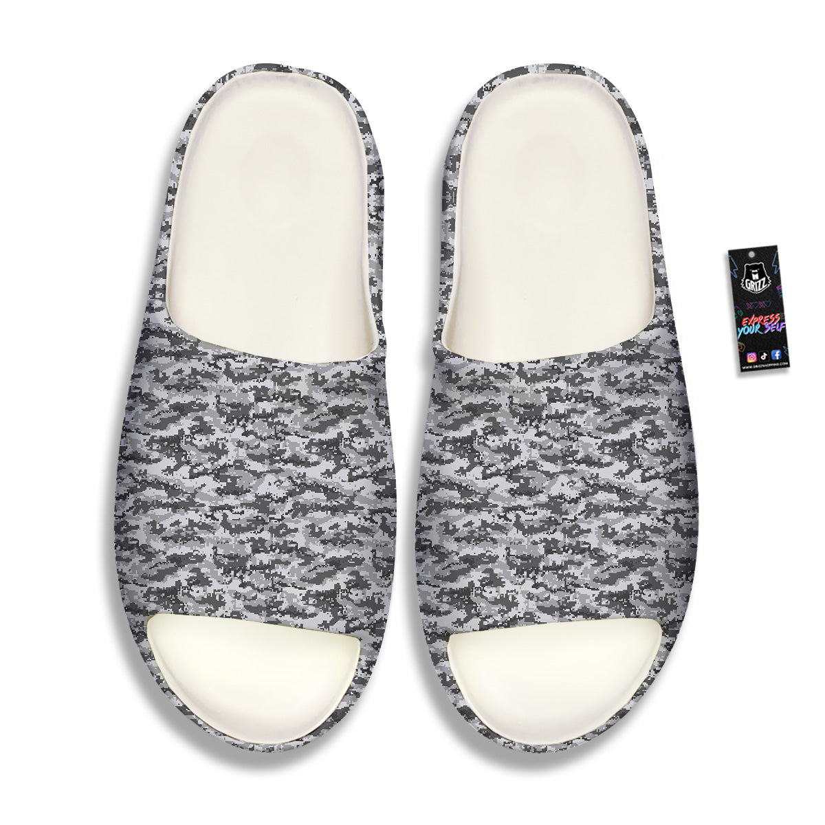 Black White And Grey Digital Camo Print Sandals-grizzshop
