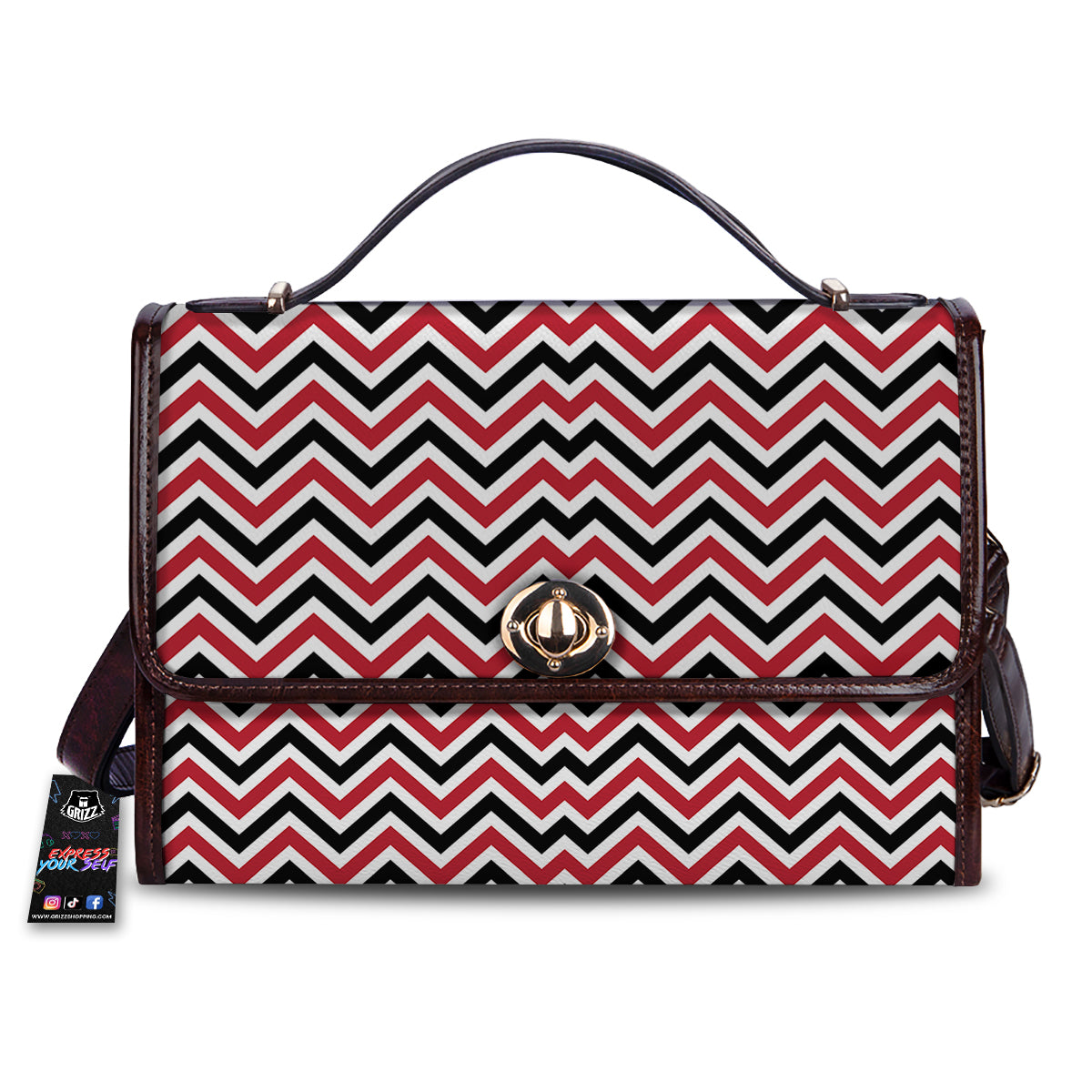 Black White And Red Chevron Print Pattern Women's Satchel Bag
